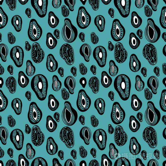 有机素食鳄梨无缝重复图案手工绘制的样式矢量