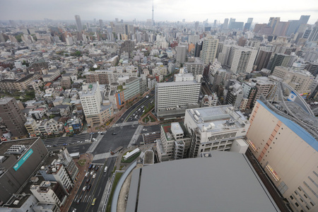 东京城市天际线。都文京区病房鸟瞰图