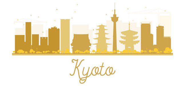 京都城市天际线金色轮廓。