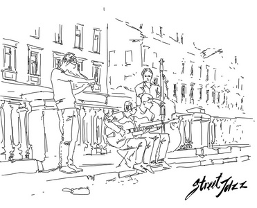 图形绘制的音乐家在大街上图片