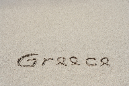在海滩上的希腊文本