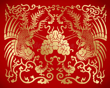 中国传统复古两只凤凰