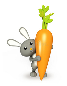 可爱的兔子站在胡萝卜旁边