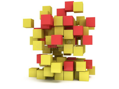 三维立方体块。装配概念。