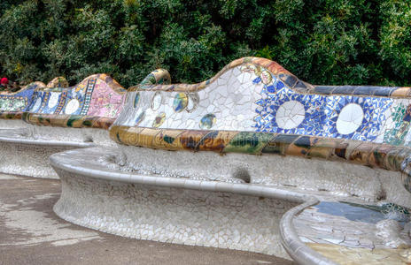 高迪陶瓷长凳，公园盖尔，巴塞罗那，西班牙