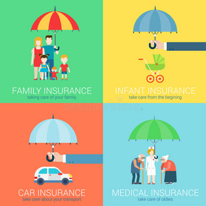 四合一保险业务现代平板概念图标