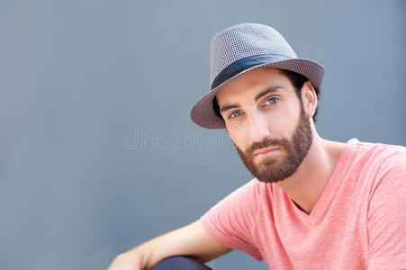 帽子 面对 时尚 男人 美丽的 迷人的 复制 美女 流行的