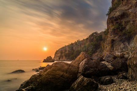 日出 自然 岩石 海滩 傍晚 地平线 海岸 夏天 求助 美女