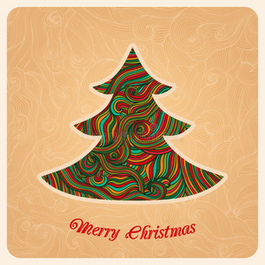 圣诞树，圣诞主题贺卡，原始杉木