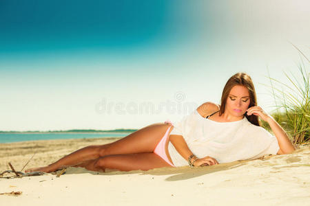 身体 海滩 夏天 健康 乐趣 女士 放松 求助 女孩 快乐
