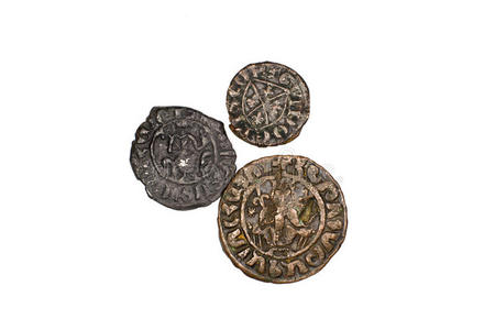 白色背景上的古代亚美尼亚青铜硬币