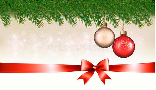 圣诞背景与鲍布尔斯，松树枝