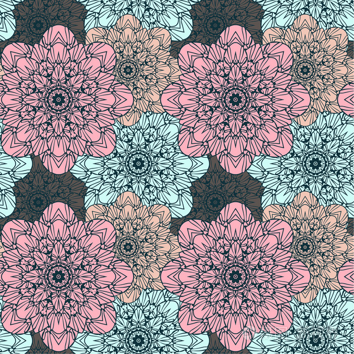 无缝模式在美丽的色彩的装饰花纹矢量图