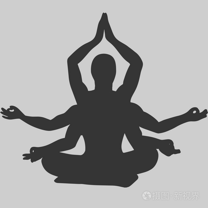 印度瑜伽质感的轮廓内的线性模式.男人在莲花姿势沉思默想.矢量图.