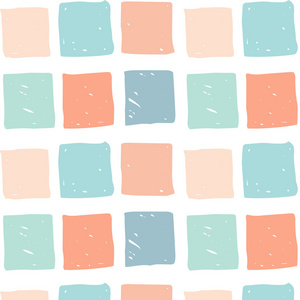 矢量无缝模式与彩色手绘制正方形彩色圆圈在那些彩色的正方形,手绘的