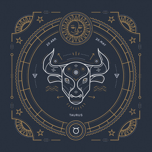 金牛座星座图老式的细线金牛座星座标志标签.
