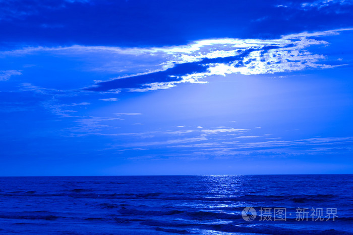 蓝色的大海日落在波兰的波罗的海海滩上