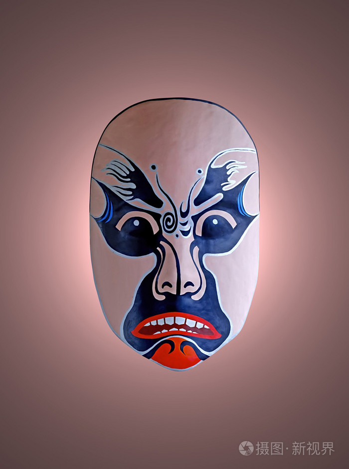 中国戏曲与粉红色的孤立背景的面具