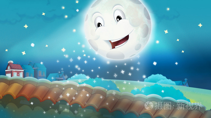 月亮照耀天空卡通幸福的景象