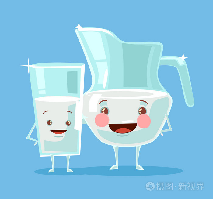 搞笑杯牛奶人物牛奶与有趣的脸矢量平面卡通插画