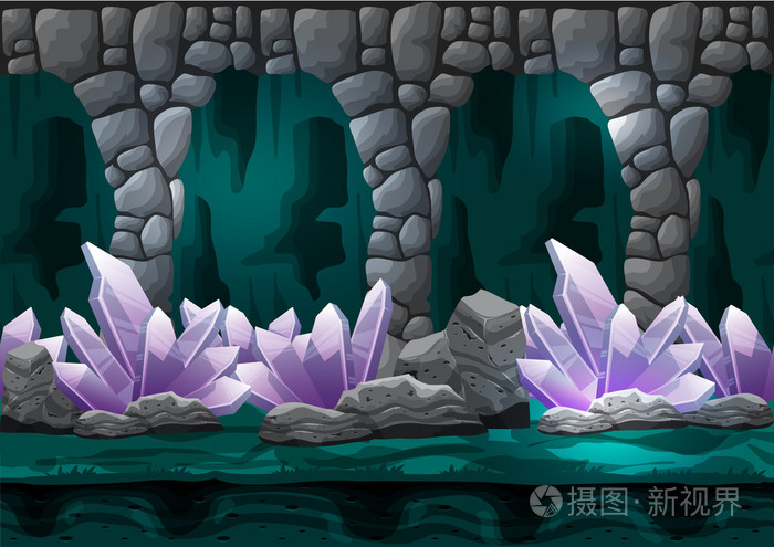无缝卡通矢量洞穴与分离层为游戏和动画