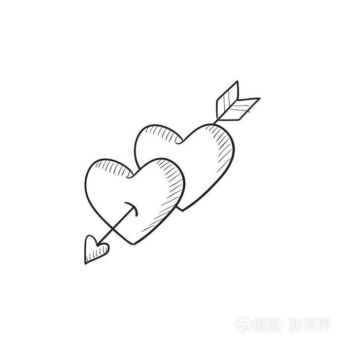 两颗心刺穿了带有箭头素描图标插画-正版商用图片1o7qqv-摄图新视界
