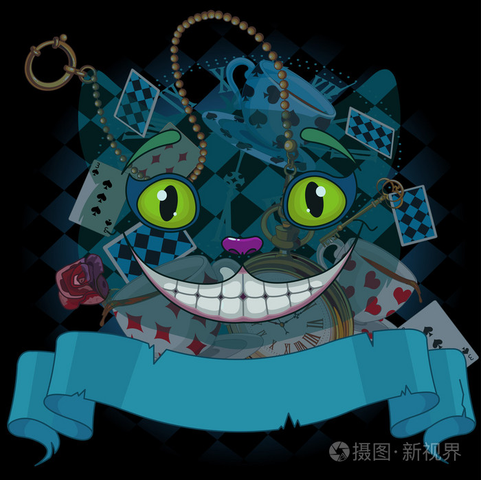 柴郡猫在仙境中插画-正版商用图片1o8b6o-摄图新视界