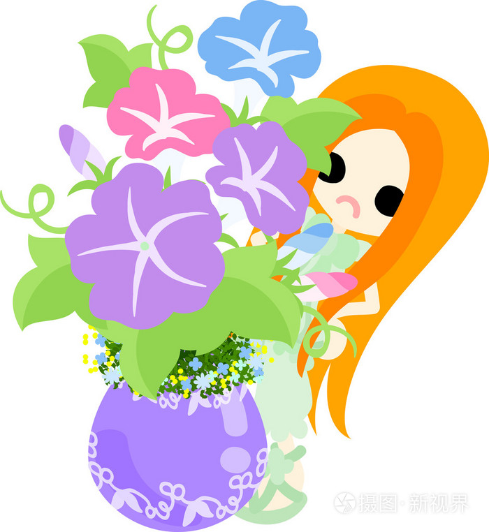 牵牛花和一个女孩的例证