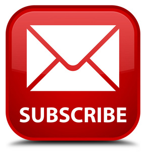 订阅 (电子邮件图标) 红色方形按钮照片