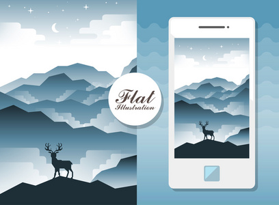平景观与鹿和智能手机图片