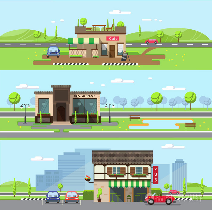 股票的矢量图城市街道与咖啡馆