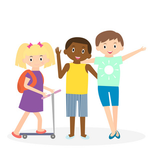 三个朋友在一起的休闲时间.孤立的孩子.矢量图照片