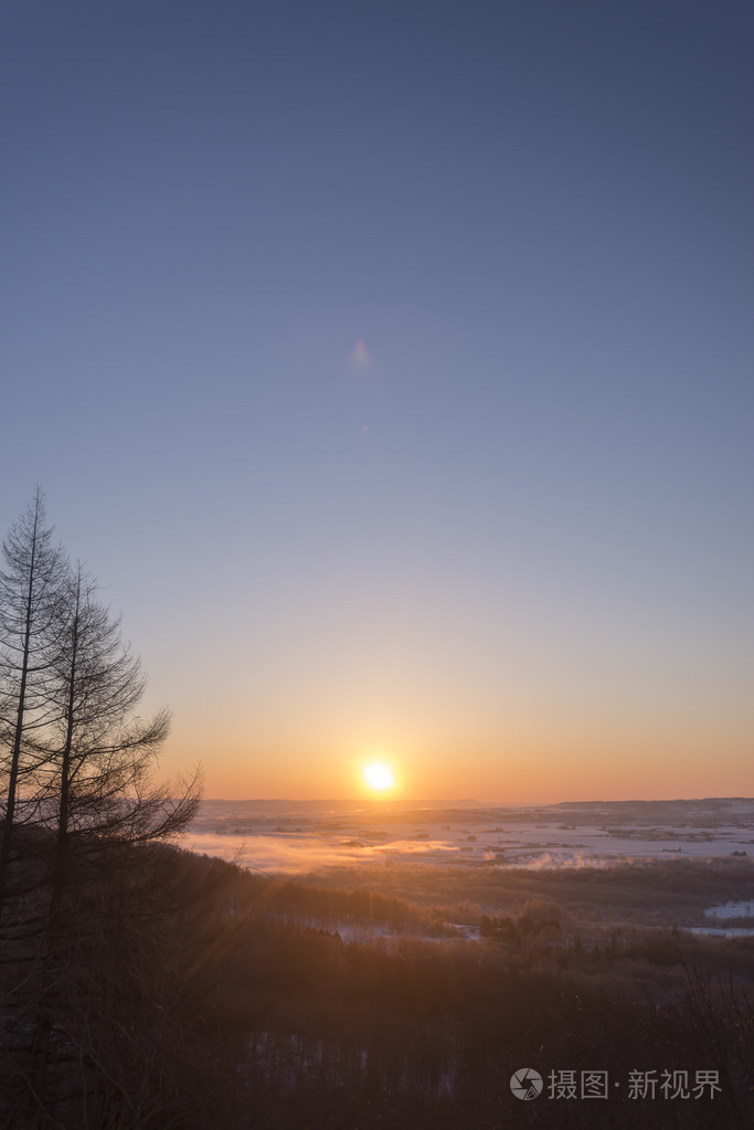北海道美丽的冬天的早晨