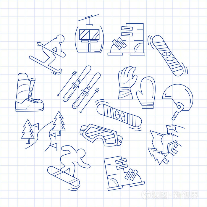 向量集的滑雪板和滑雪图标插画-正版商用图片1oah37-摄图新视界