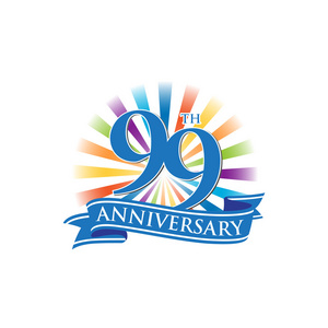 第 99 周年纪念丝带标志与多彩的光线照片