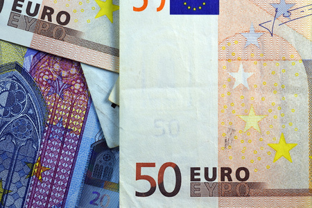 欧元纸币和货币不同特写图片