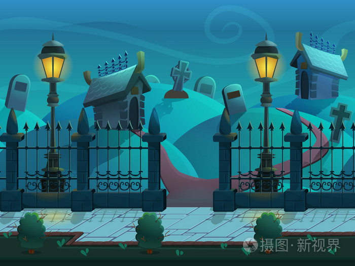 坟墓和地窖卡通夜景