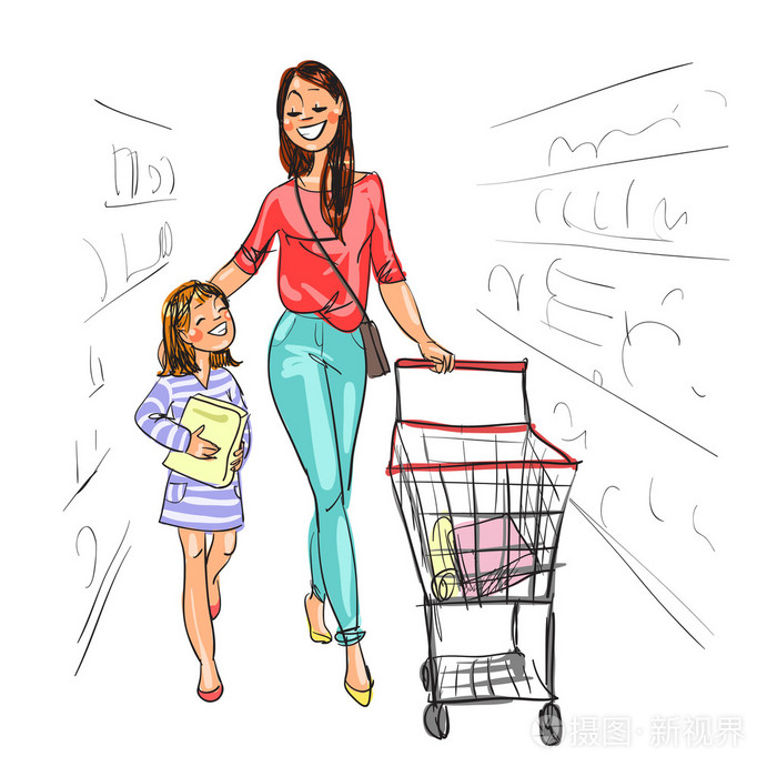 母亲和女儿一起逛街