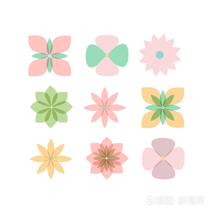 几何风格的花卉集合好的元素为des.
