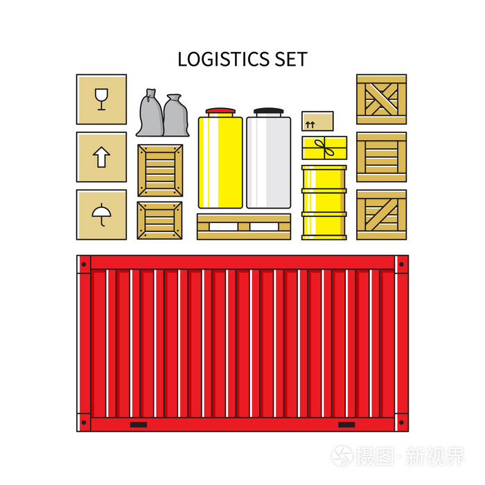 红色的货物集装箱插画-正版商用图片1obc9s-摄图新视界