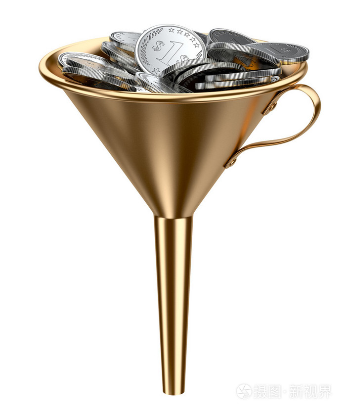 金色的漏斗用桩硬币