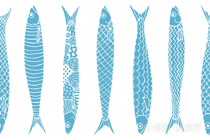 手工绘制的沙丁鱼模式插画-正版商用图片1obm4y-摄图新视界
