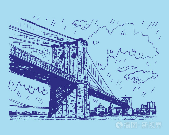 布鲁克林大桥简笔图片