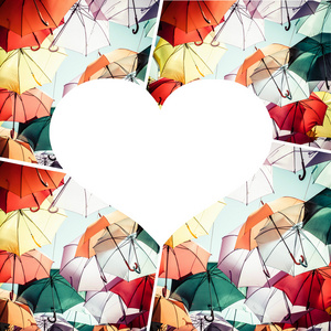 五颜六色的雨伞街头装饰拼贴图片