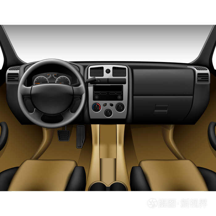 米色真皮汽车内饰-里面的卡车,查看仪表板插画-正版商用图片1obz4m-摄