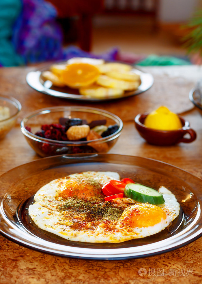 美好健康的生活方式素食早餐木制的桌子上的安排