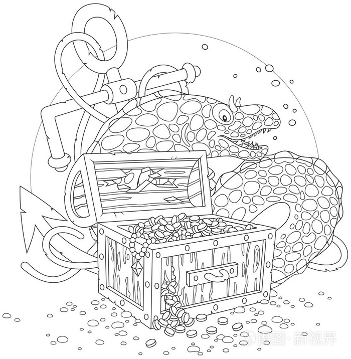 海鳗和宝箱插画-正版商用图片1oc9dv-摄图新视界