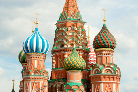 最著名的建筑地方访问和吸引力在莫斯科,俄罗斯,圣瓦西里大教堂彩色