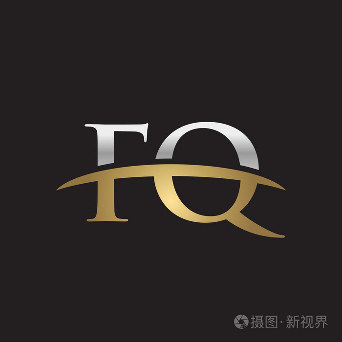 首字母 Fq 金银耐克标志旋风 logo 黑色背景
