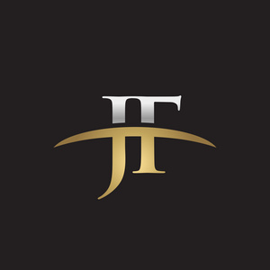 首字母 jf 金银耐克标志旋风 logo 黑色背景照片